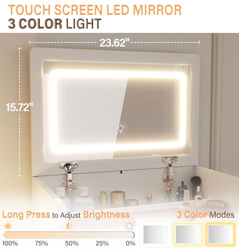 White Vanity Desk with Mirror and Lights N8195