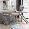 Twin Size Low Loft Bed with Slide and Staircase Gray T82267