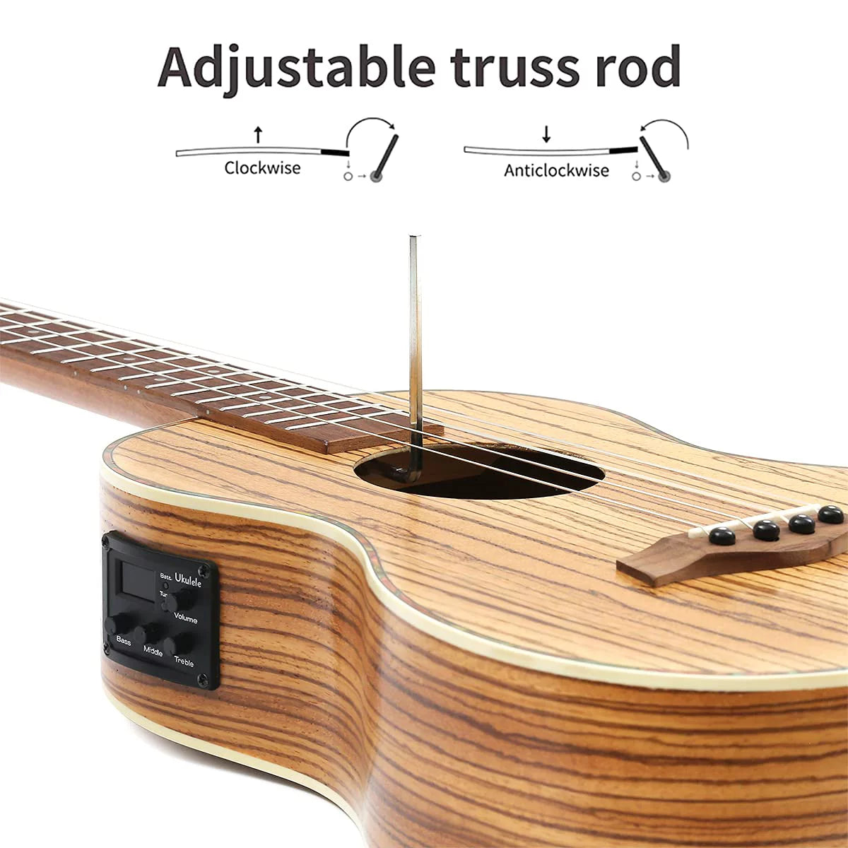 30 inch Zebra Acoustic Electric Baritone Ukulele S211