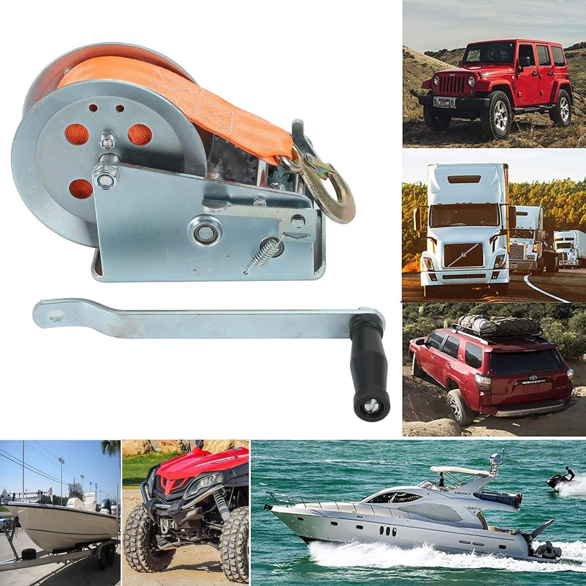 3500lbs Dual Gear Hand Winch Polyester Strap Pack of 2 G2150