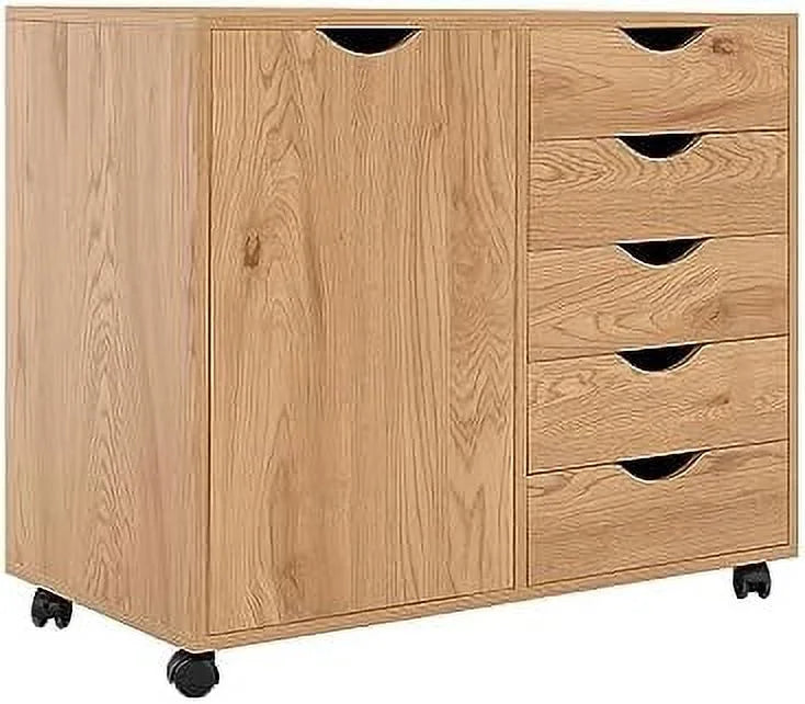 5 Drawer Wood Dresser Cabinet with Wheels D965