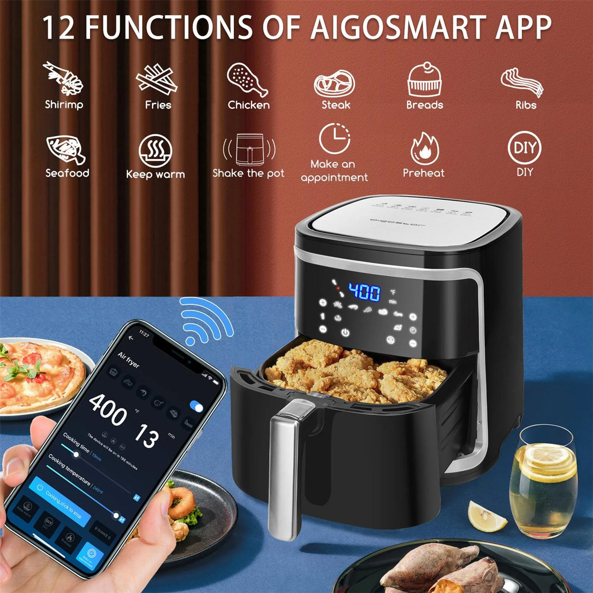 12-in-1 Smart WiFi Air Fryer 7.4 QT, Black C490869