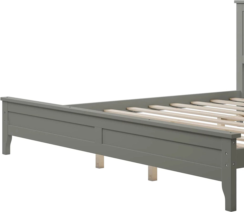 King Size Wood Platform Bed Frame with Headboard and Slat Support, Grey T4393