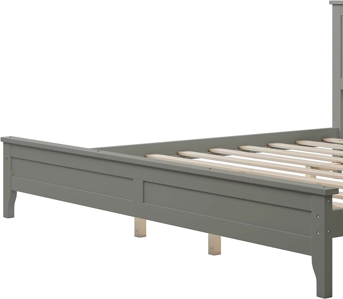 King Size Wood Platform Bed Frame with Headboard and Slat Support, Grey T4393