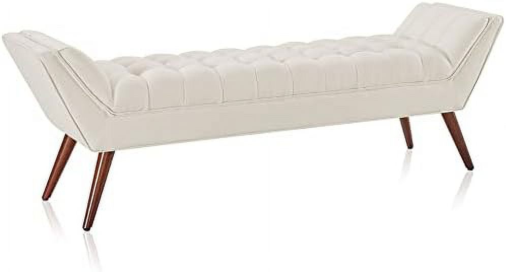 Grey Linen Fabric Ottoman Bench with Wood Legs V6571