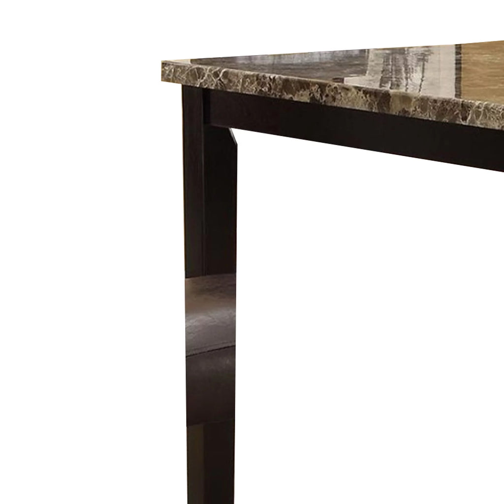 Wooden High Table Faux Marble Top Brown A690865