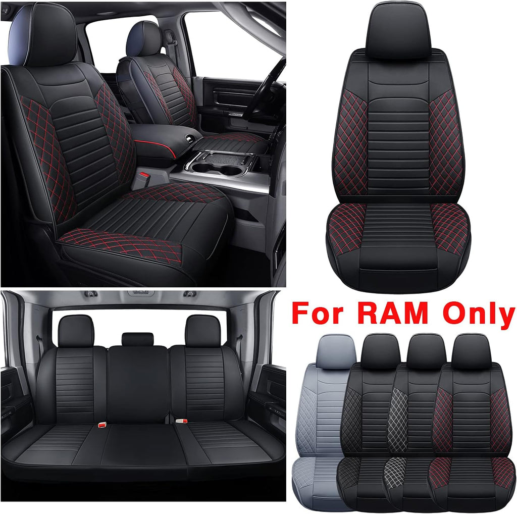 Black&Red Waterproof Faux Leather Full Set Seat Covers D1048