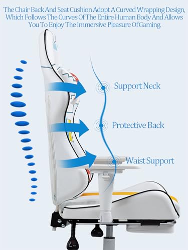 White Leather Swivel Gaming Chair with Footrest X36802
