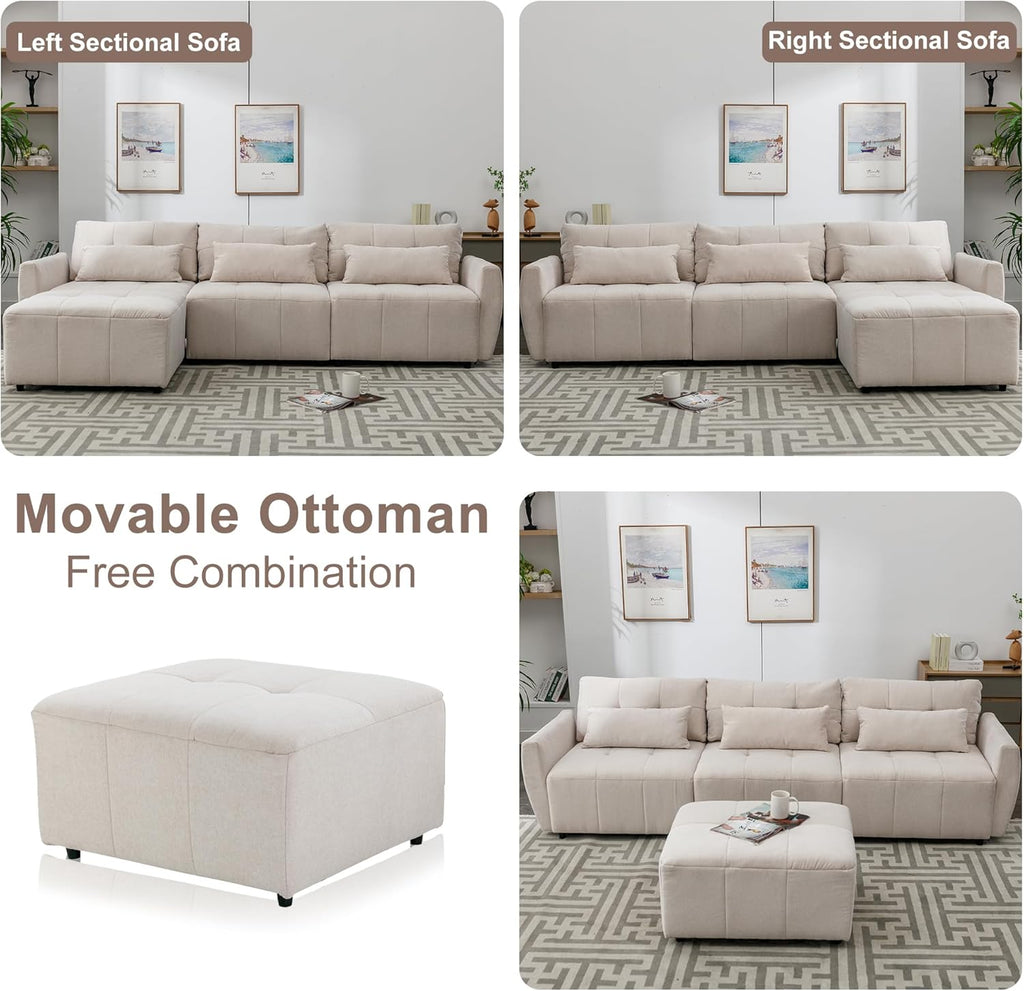 Beige Oversized 114" Convertible Sectional Sofa with Movable Ottoman A726196