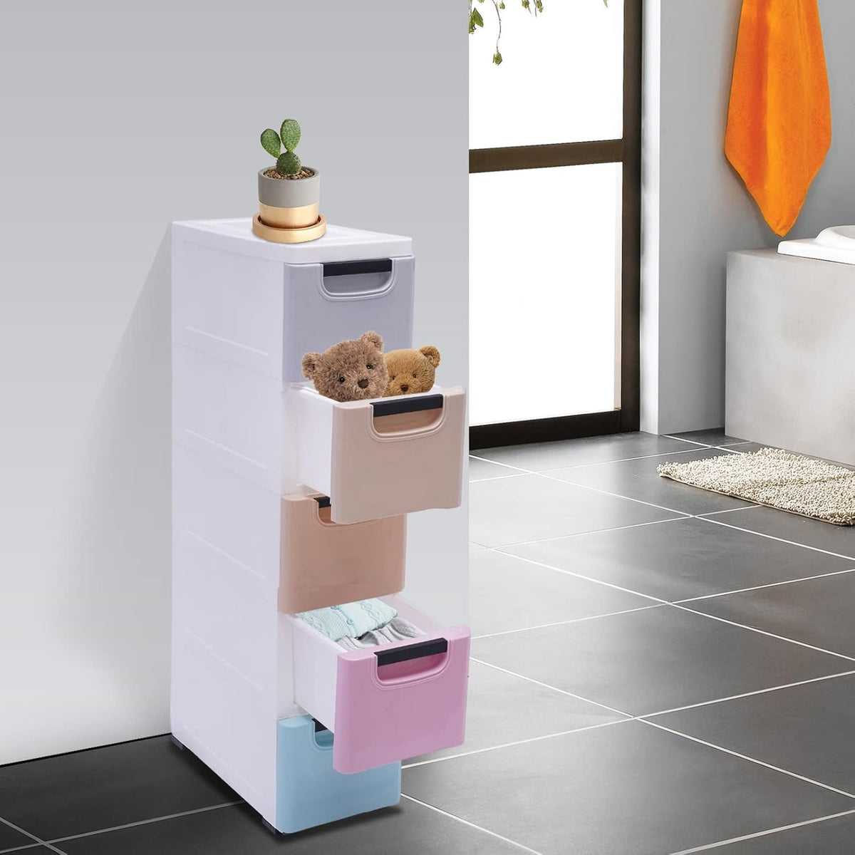 5-Drawer Plastic Storage Cabinet with Wheels L35919