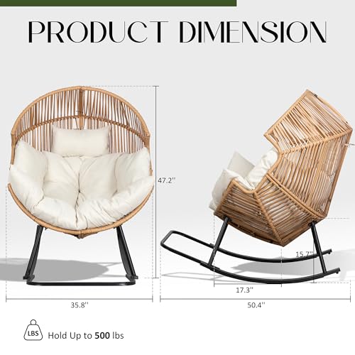 Beige Oversized Wicker Egg Chair with Cushion E397