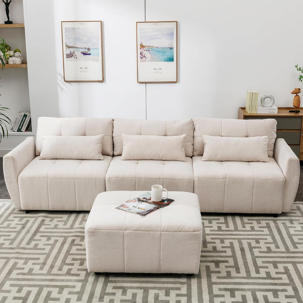 Beige Oversized 114" Convertible Sectional Sofa with Movable Ottoman A726196