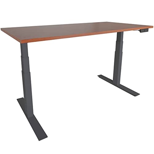 Adjustable Sit/Stand Desk 60"x30" Cherry Wood Finish Black Frame L105