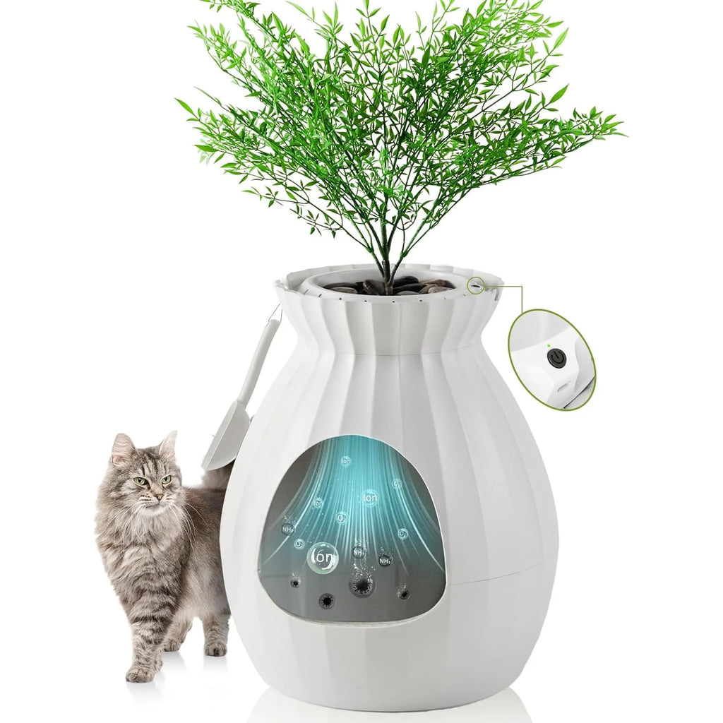 White Enclosed Large Cat Litter Box with Leak Proof Liner D689522