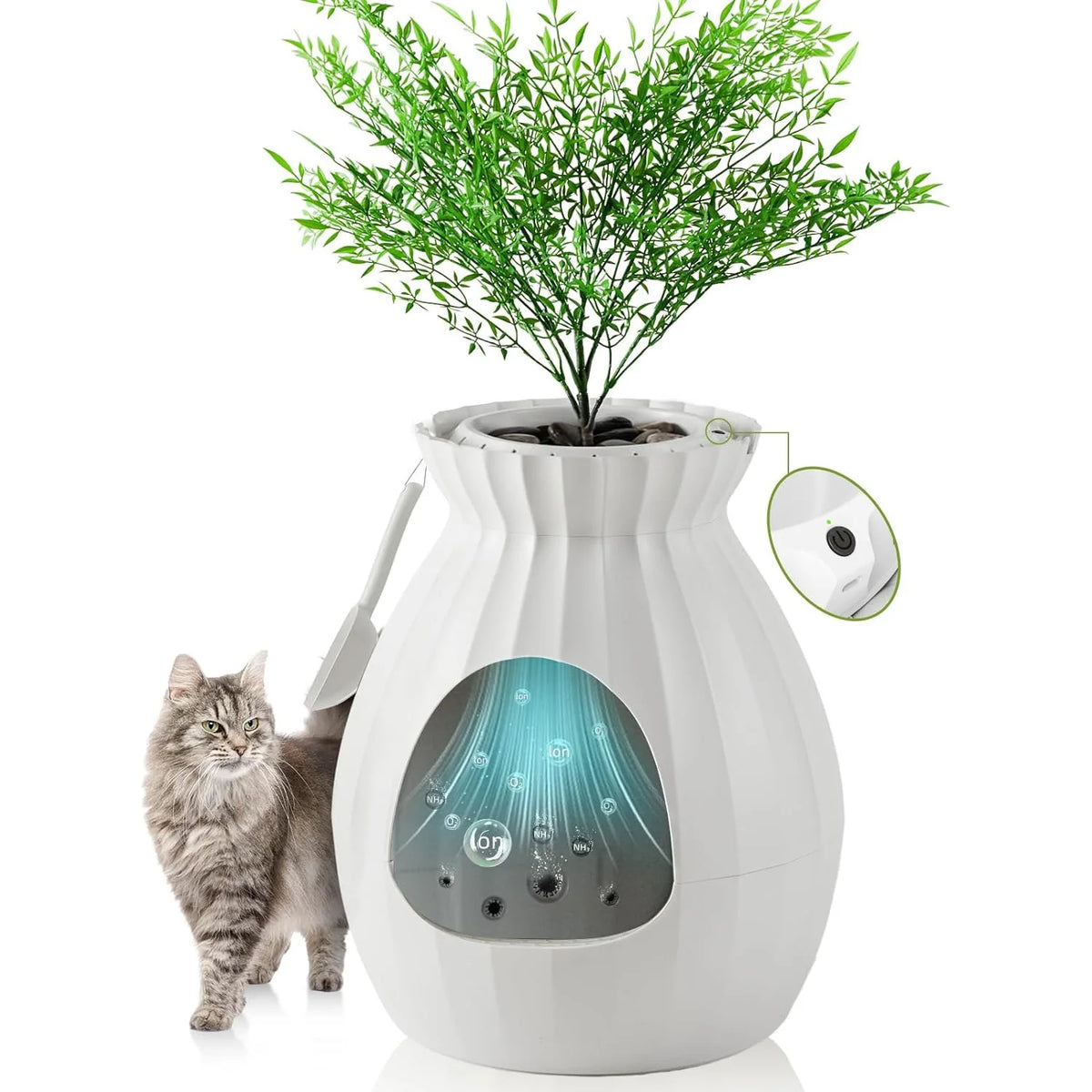 White Enclosed Large Cat Litter Box with Leak Proof Liner D689522