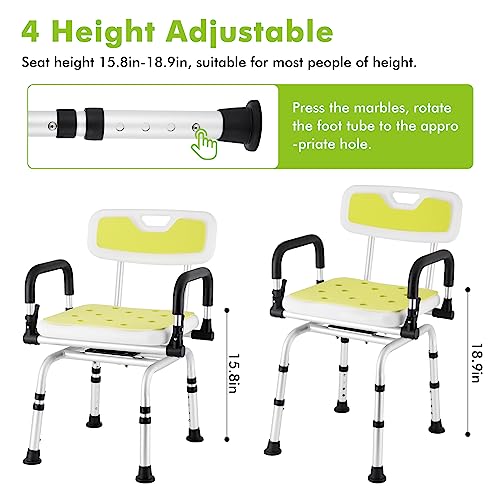 Swivel Shower Chair with Armrests and Back Padded Seat Adjustable Height K12771