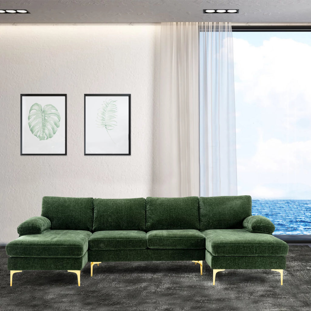 Velvet Sectional Sofa with Golden Metal Legs G268