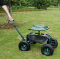 Green Rolling Garden Tool Cart with Swivel Seat and Storage Basket J4725
