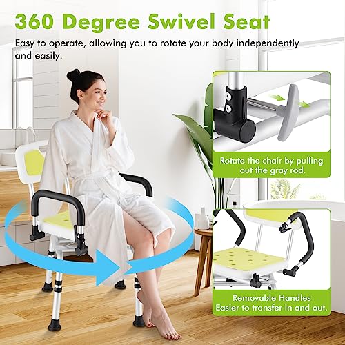 Swivel Shower Chair with Armrests and Back Padded Seat Adjustable Height K12771