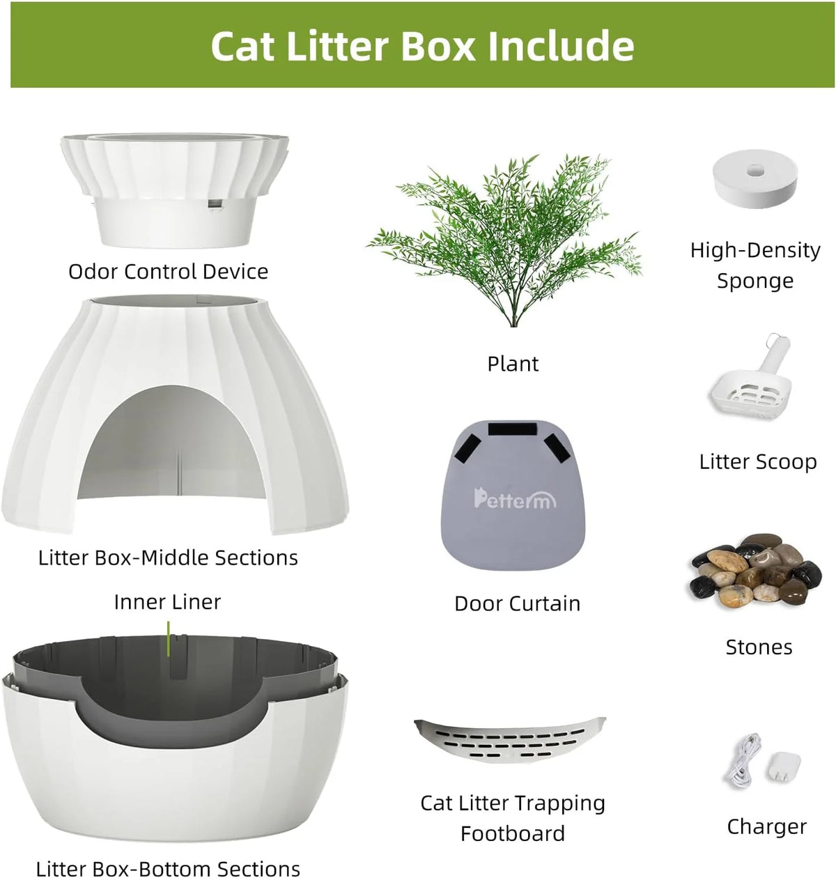 White Enclosed Large Cat Litter Box with Leak Proof Liner D689522
