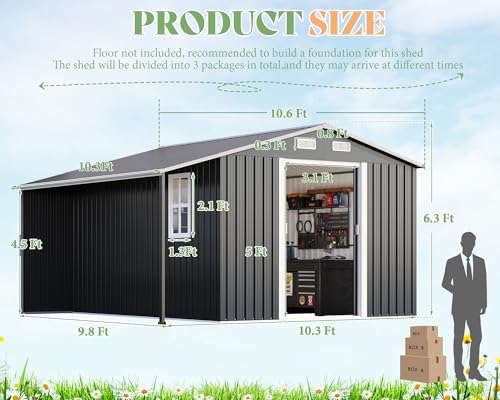 Dark Grey/White Metal Storage Shed with Sliding Doors T729