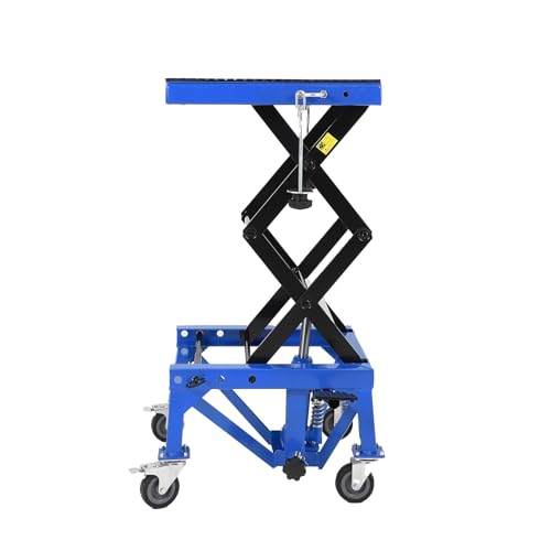 Hydraulic Motorcycle Lift Jack 350LBS, Foot Operated Scissor Lift Table, Heavy-Duty Steel Stand with Safety Lock & Wheels, Height Adjustable, Oil Drain Hole W873687