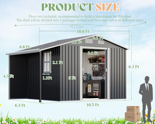 Dark Grey/White Metal Storage Shed with Sliding Doors T729