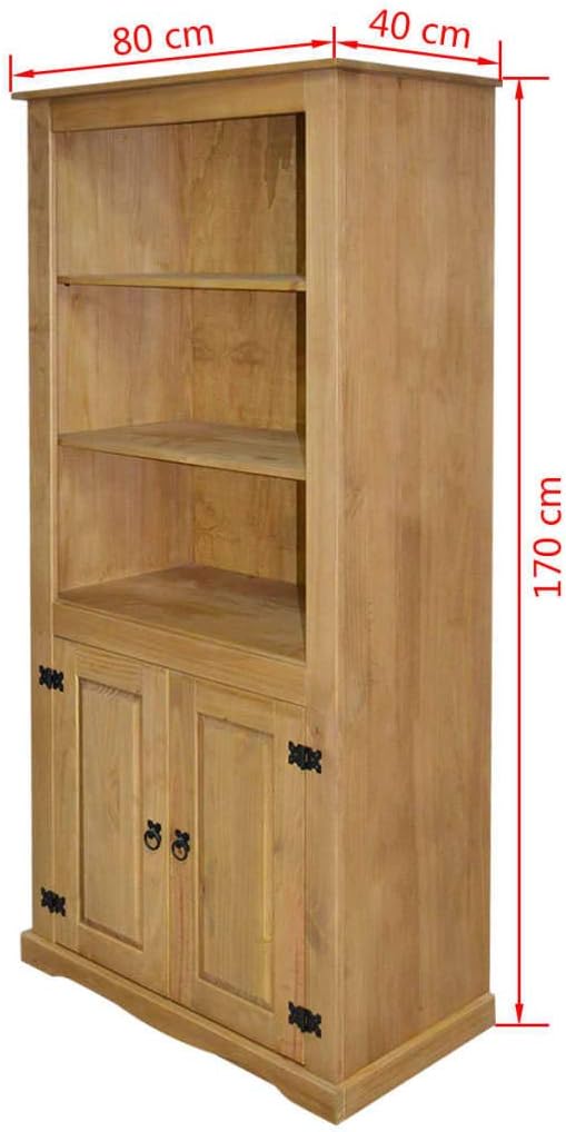 Mexican Pine Cupboard with 3 Open Shelves and 1 Cabinet with 2 Shelves, 31.5"x15.7"x66.9" U305
