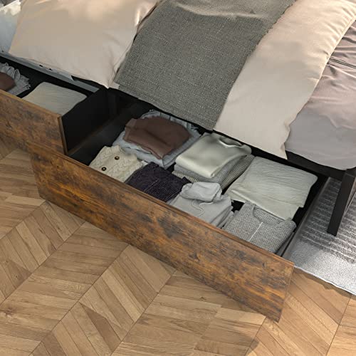Full Size Metal Bed Frame with Storage Drawers, Rustic Brown U9405