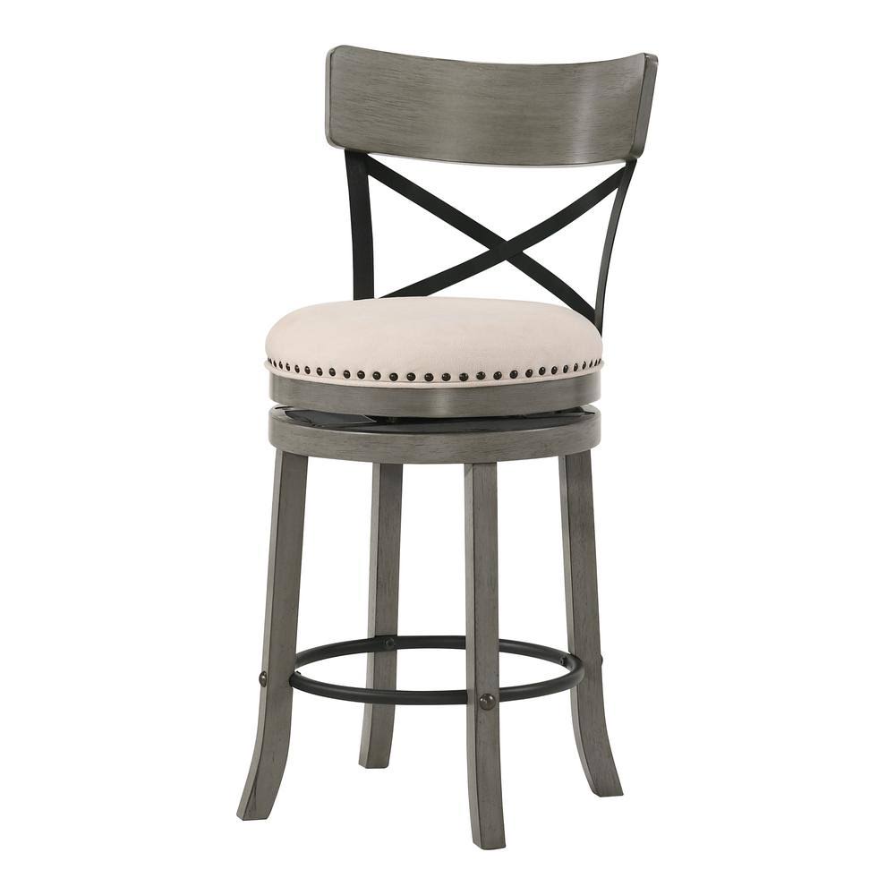 Light Grey and Black Wood Counter Height Bar Stool Set of 2 E604