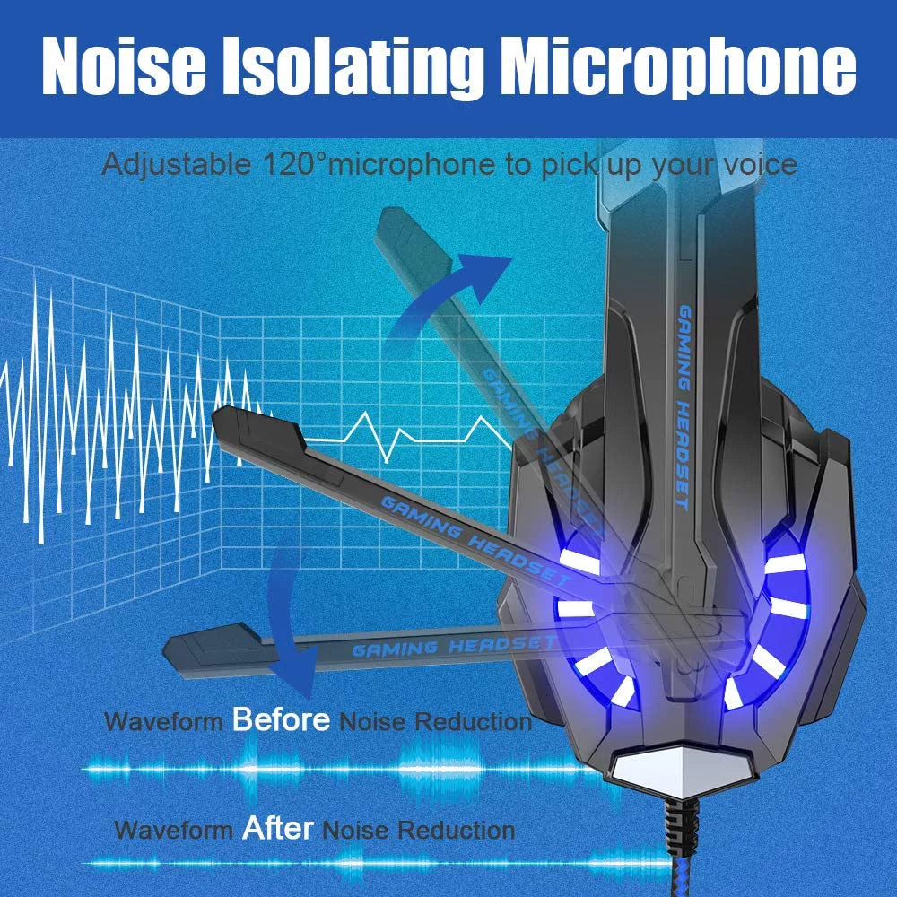 Stereo Gaming Headset with Mic, Noise Cancelling Over Ear Headphones O91946