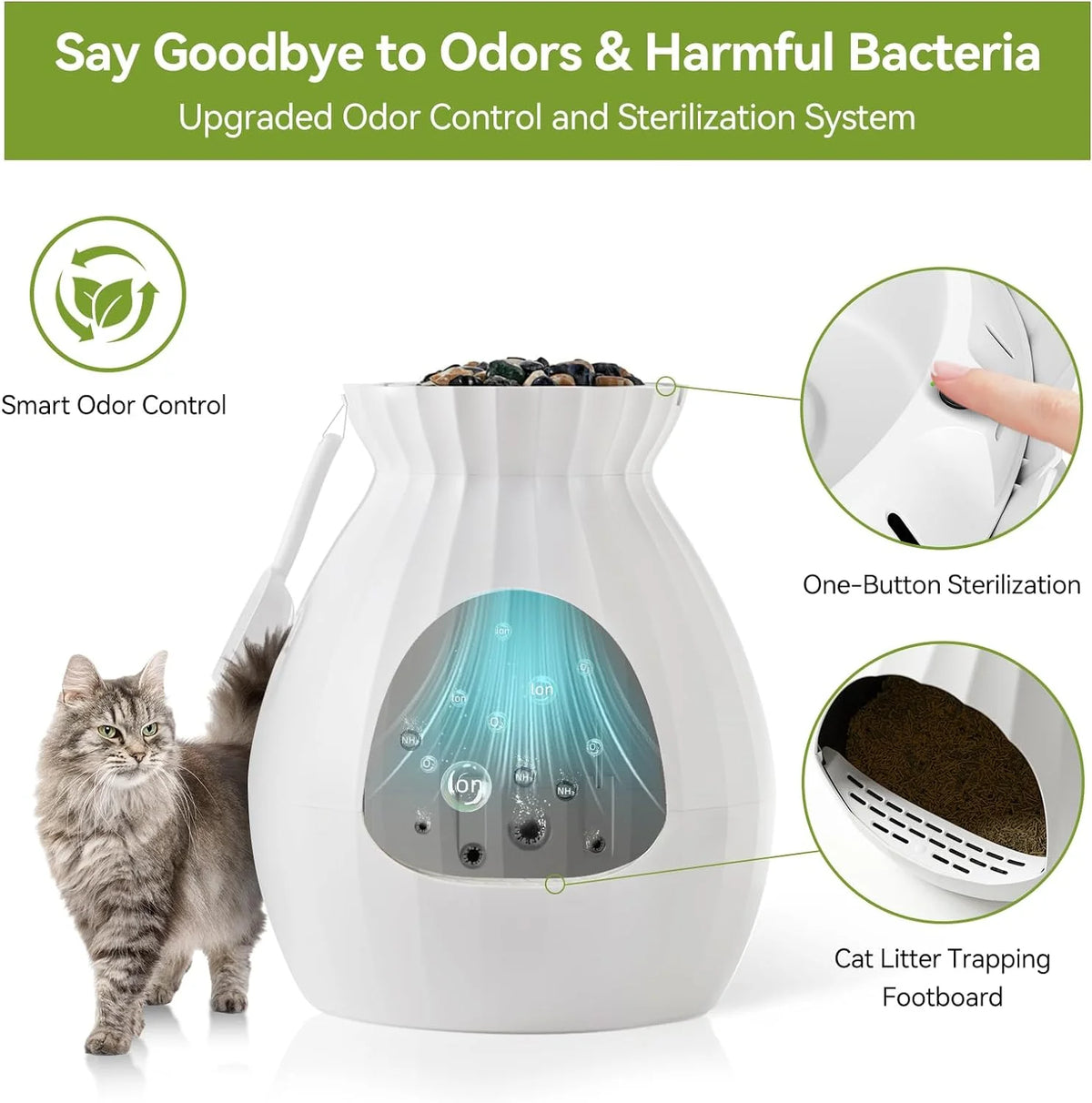 White Enclosed Large Cat Litter Box with Leak Proof Liner D689522