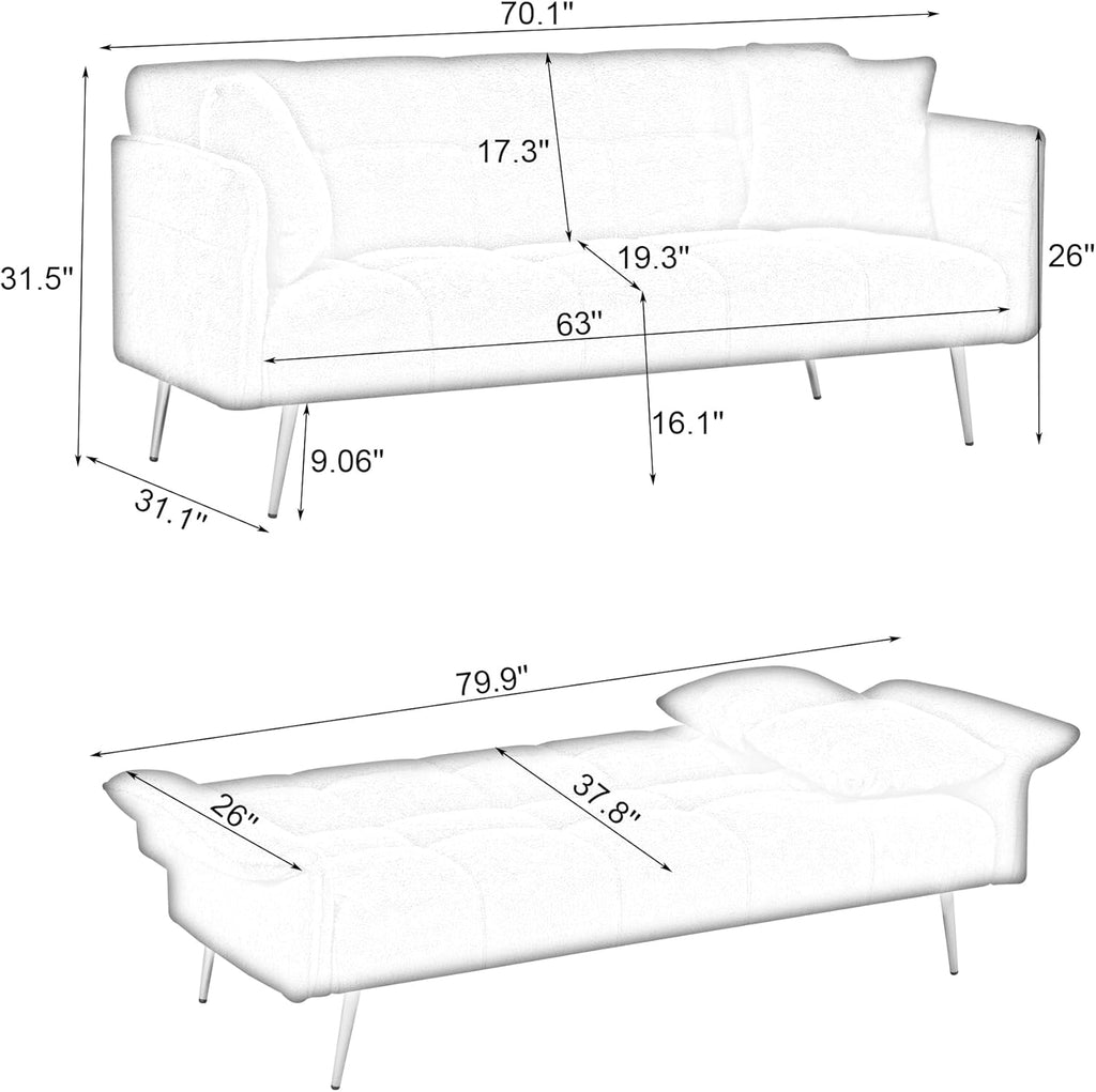 Convertible Double Futon Sofa Bed with Folding Armrests S130782
