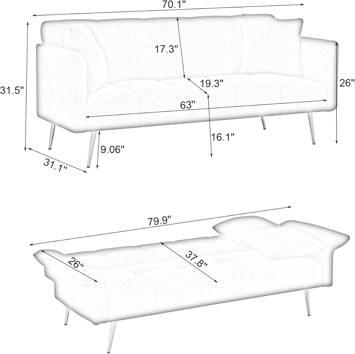 Convertible Double Futon Sofa Bed with Folding Armrests S130782