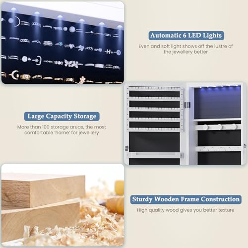White 47.2-Inch Lockable Mirror Jewelry Cabinet C3757
