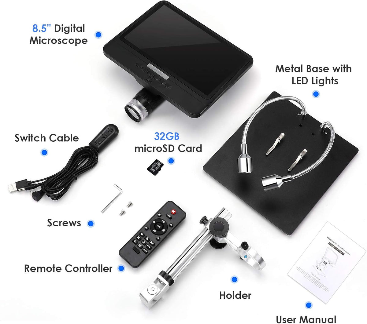 8.5'' Digital Microscope 50X-1300X with 12MP Camera G9281