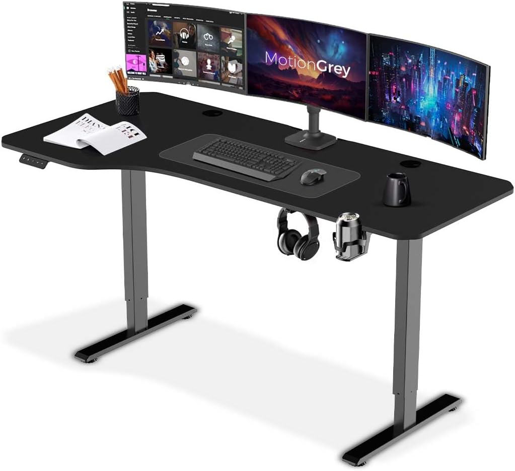Adjustable L Shaped Electric Standing Desk with Black Frame V929