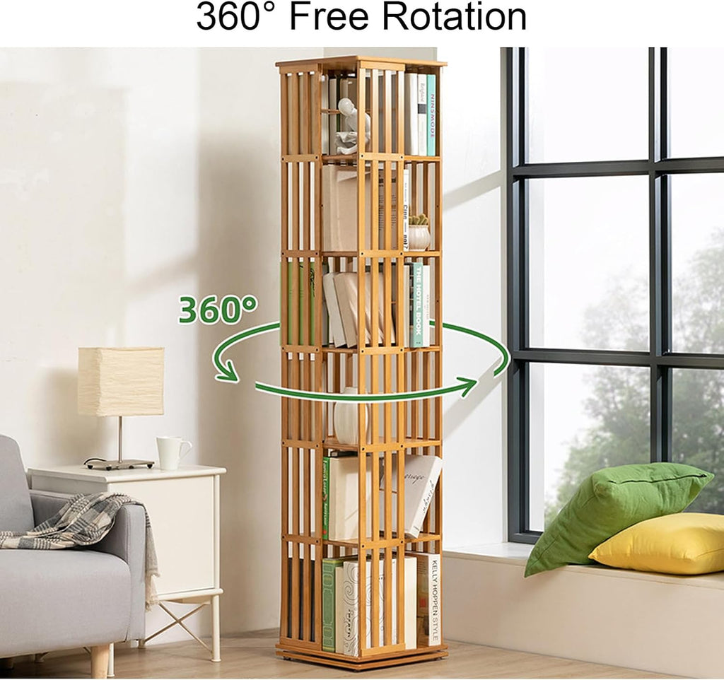 Bamboo 360 Rotating Bookshelf 6 Tier Floor Standing Bookcase Storage Shelves J117575