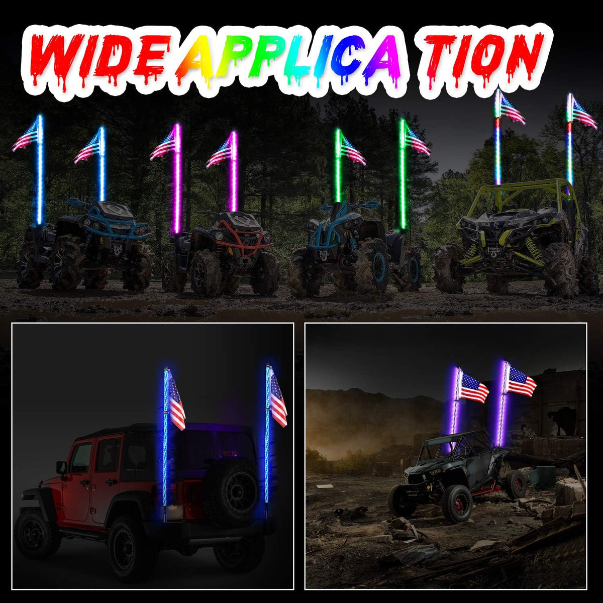 2PCS 5FT RGB LED Whip Lights with Flag N48468