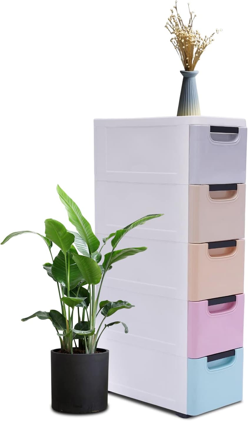 5-Drawer Plastic Storage Cabinet with Wheels L35919
