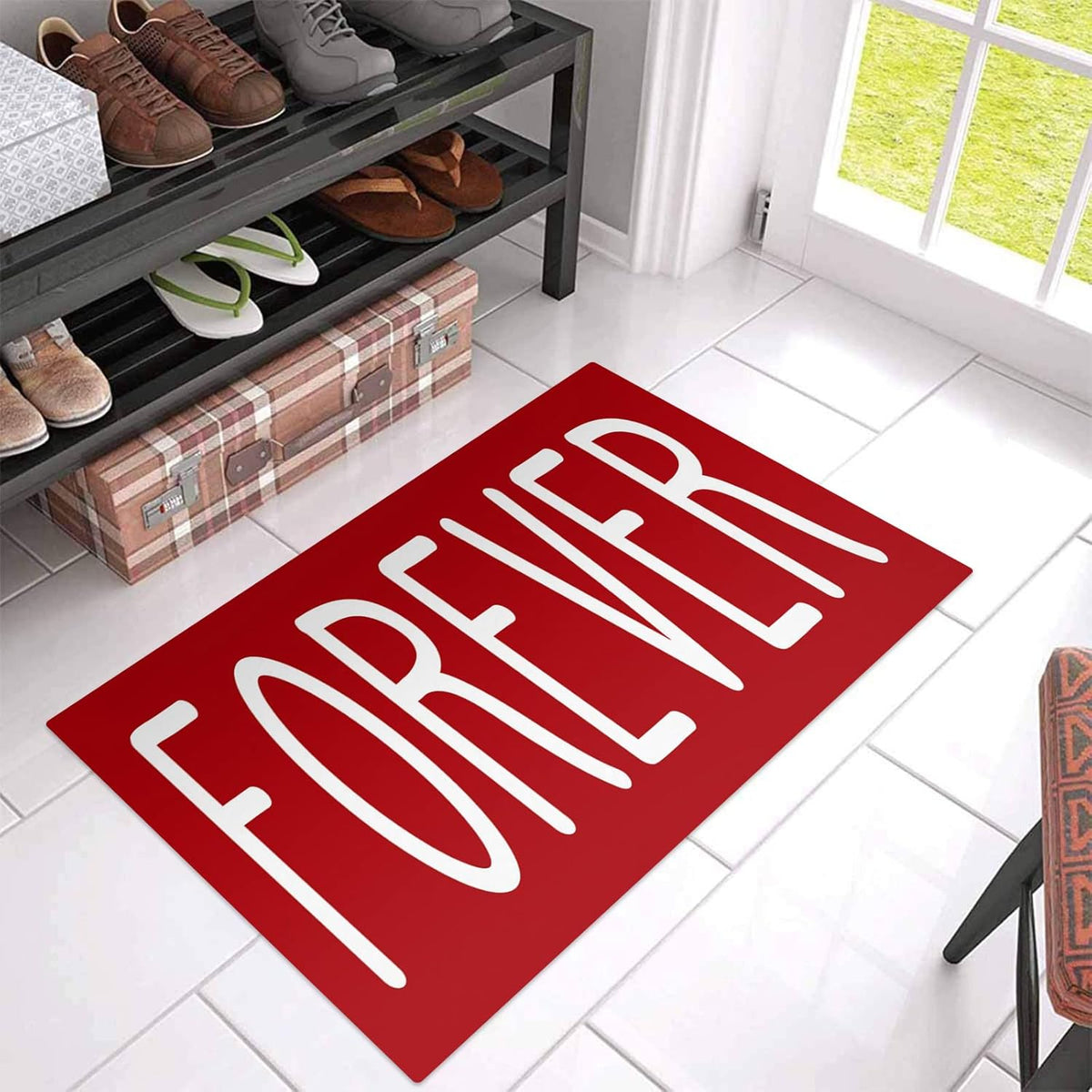 White Quote on Red Non Slip Door Mat Y5784