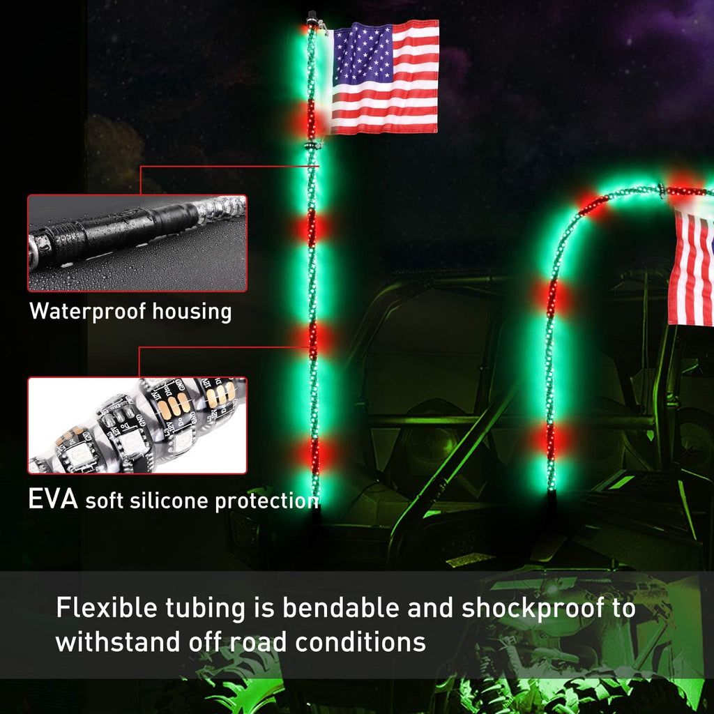 2PCS 5FT RGB LED Whip Lights with Flag N48468