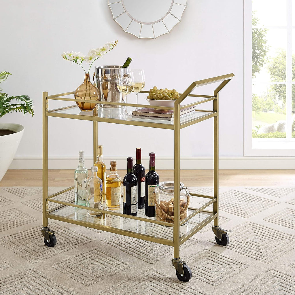Gold and Glass Rolling Bar Cart E126