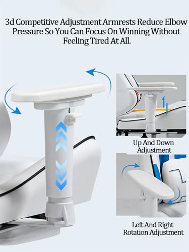 White Leather Swivel Gaming Chair with Footrest X36802