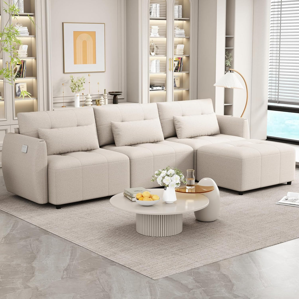 Beige Oversized 114" Convertible Sectional Sofa with Movable Ottoman A726196