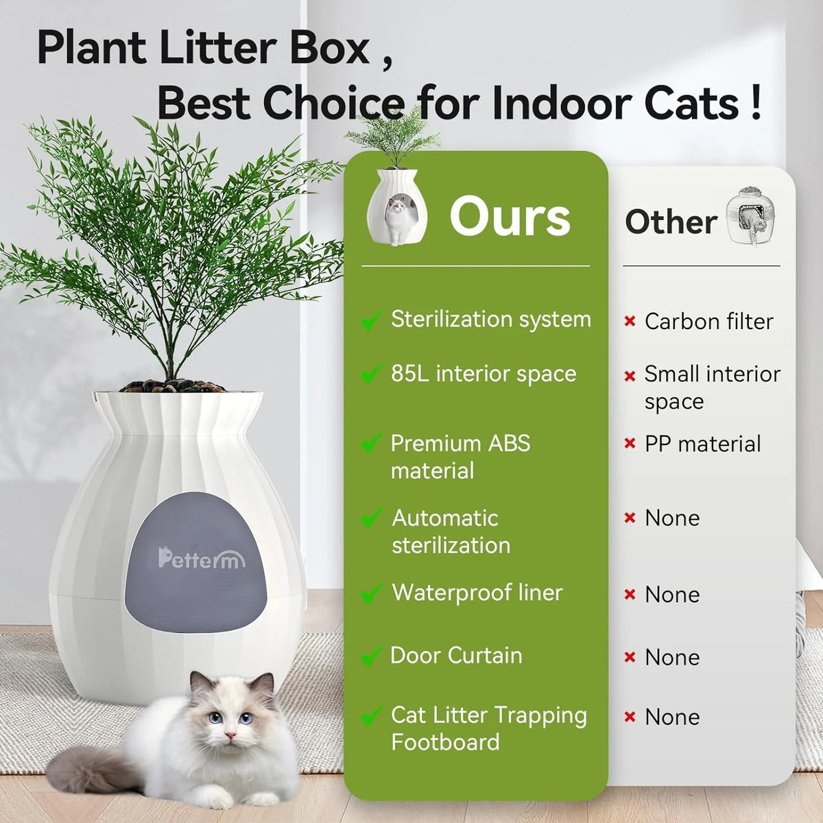 White Enclosed Large Cat Litter Box with Leak Proof Liner D689522