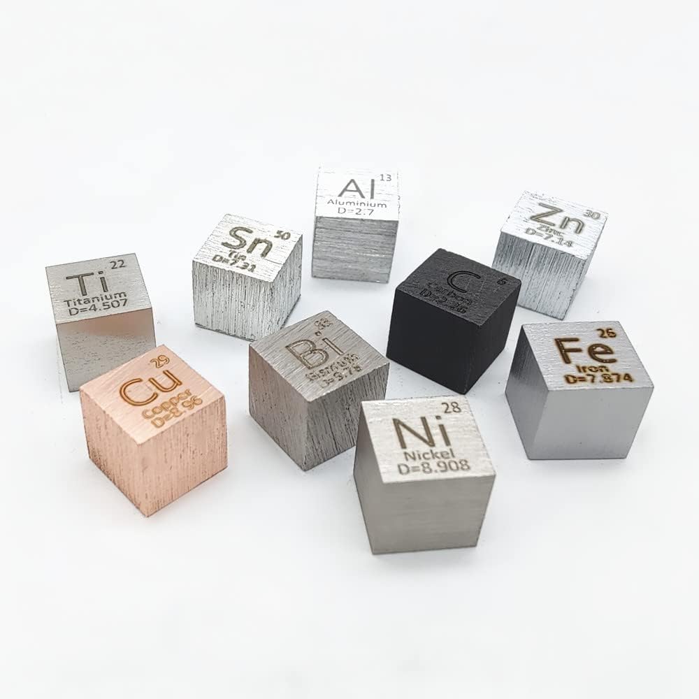 10mm Metal Cube Set Titanium Bismuth Carbon Nickel Iron Copper Zinc Aluminium Tin S5496