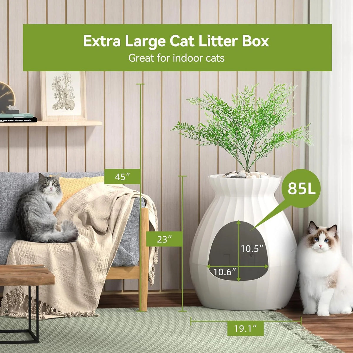 White Enclosed Large Cat Litter Box with Leak Proof Liner D689522