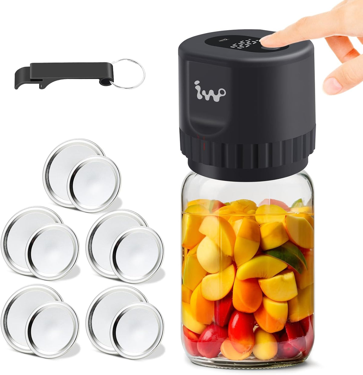 Black Cordless Handheld Mason Jar Vacuum Sealer Kit with Wide & Regular Mouth Lids H2227