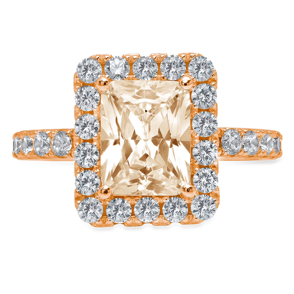 Emerald Cut Brown Morganite Halo Ring F32574